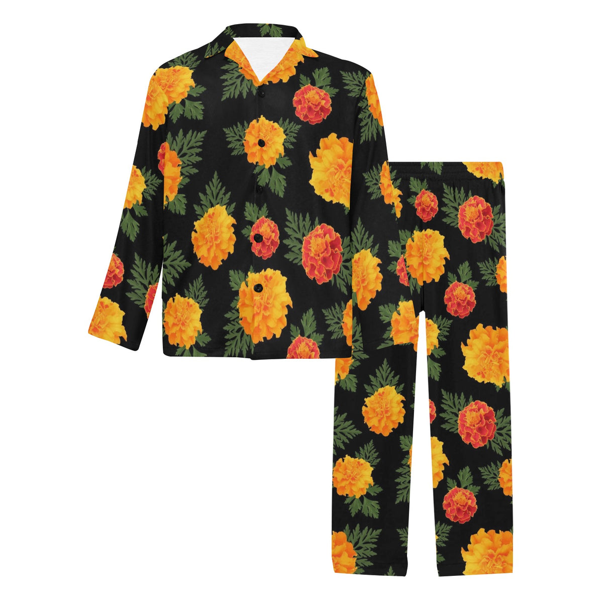 Marigold Pattern Print Design MR05 Men's Long Sleeve Pajama Set