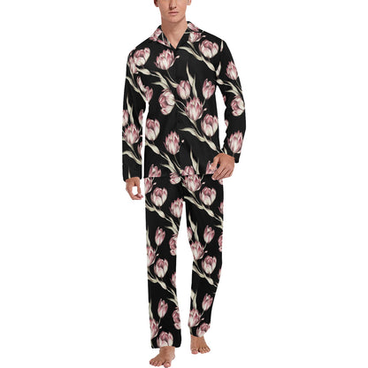 Tulip Pink Pattern Print Design TP02 Men's Long Sleeve Pajama Set