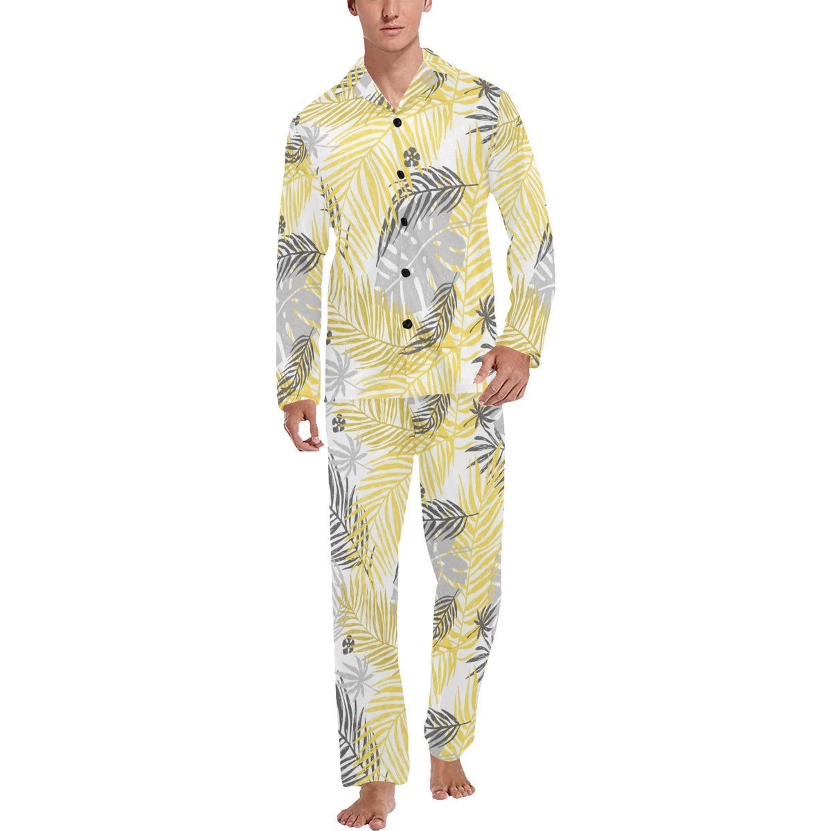 Palm Leaves Pattern Print Design PL012 Men's Long Sleeve Pajama Set