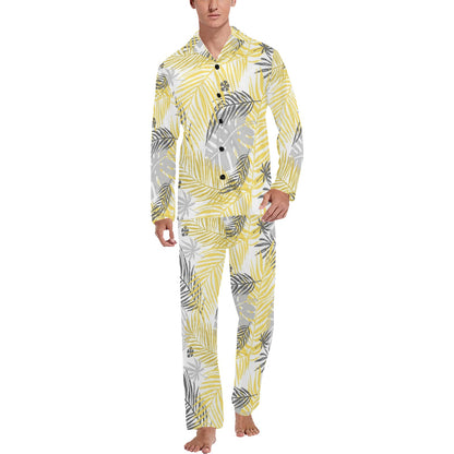 Palm Leaves Pattern Print Design PL012 Men's Long Sleeve Pajama Set