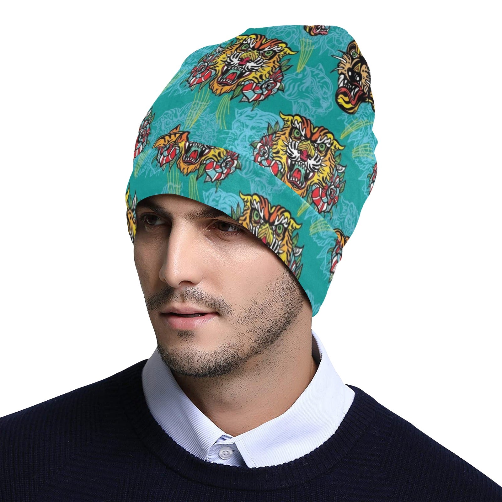 Tattoo Tiger Head Print Design LKS304 Unisex Beanie