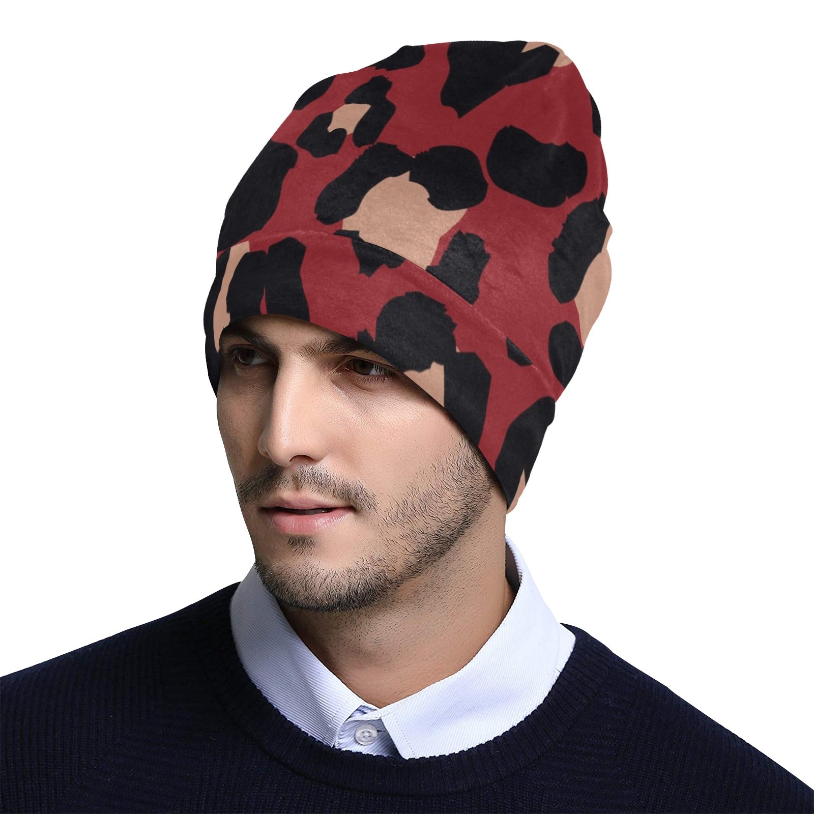 Cheetah Red Print Pattern Unisex Beanie