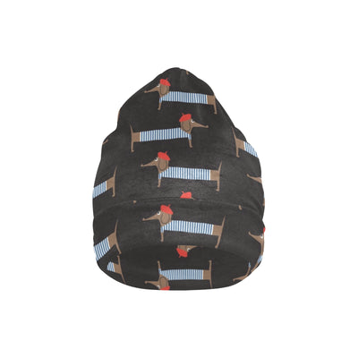 Dachshund Pattern Print Design 04 Unisex Beanie