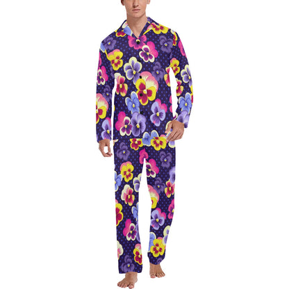 Pansy Pattern Print Design PS04 Men's Long Sleeve Pajama Set