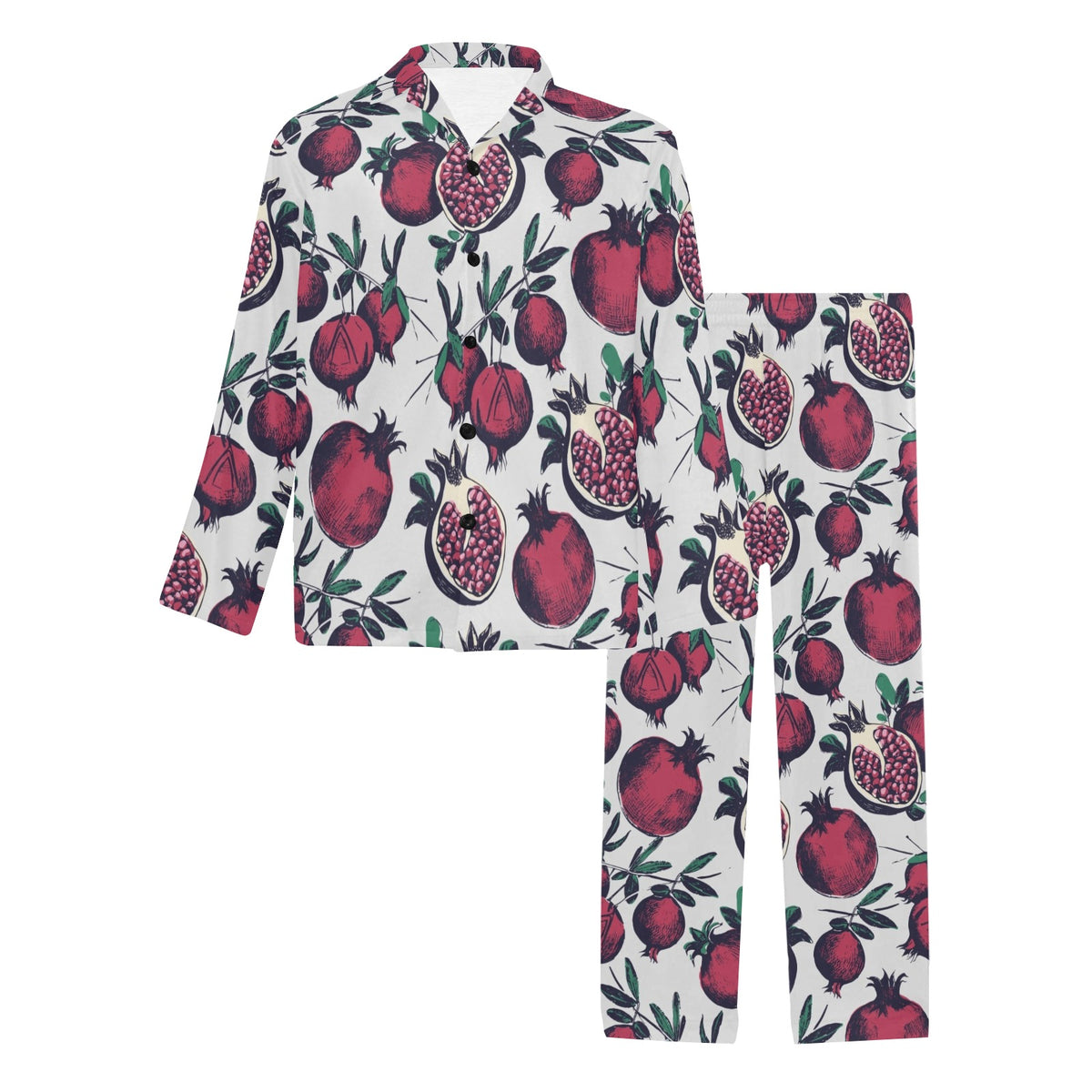 Pomegranate Pattern Print Design PG01 Men's Long Sleeve Pajama Set