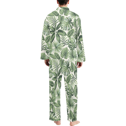 Palm Leaves Pattern Print Design PL014 Men's Long Sleeve Pajama Set