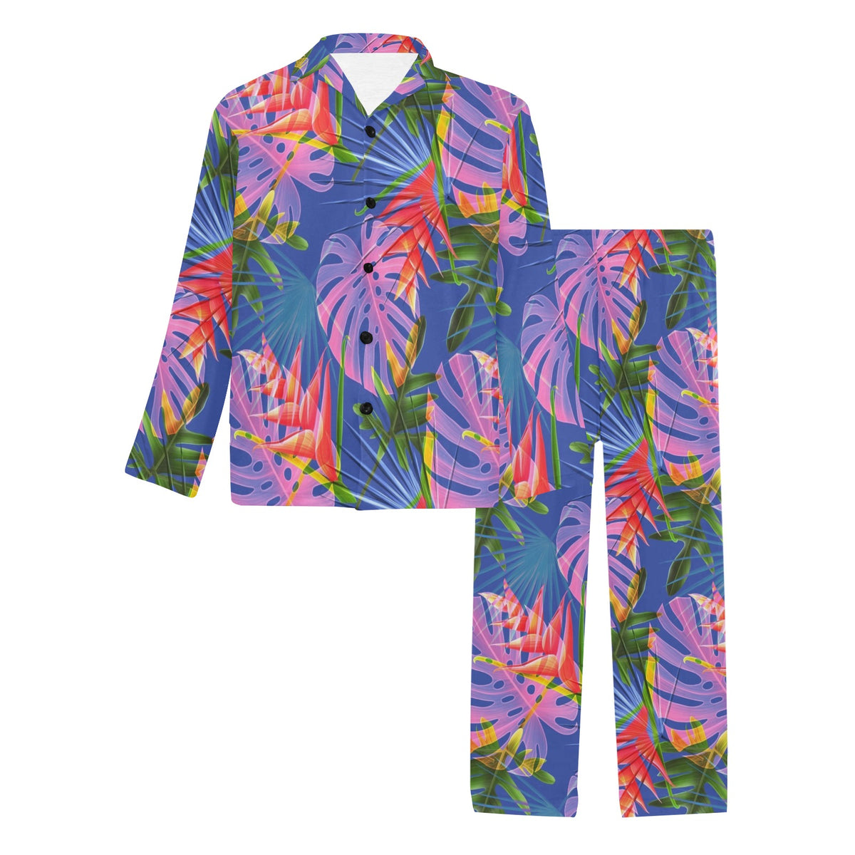 Tropical Flower Pattern Print Design TF025 Men's Long Sleeve Pajama Set