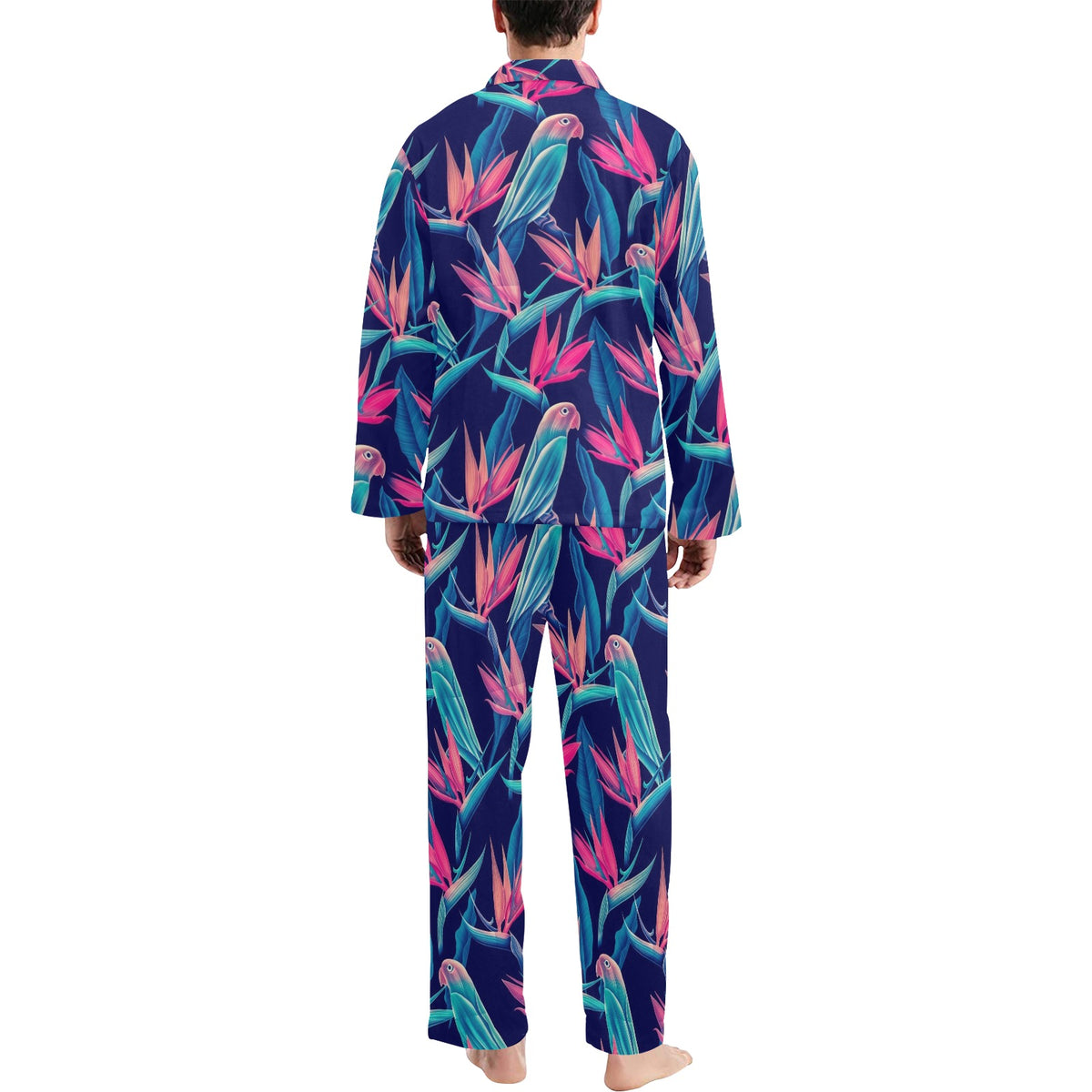 Tropical Flower Pattern Print Design TF024 Men's Long Sleeve Pajama Set