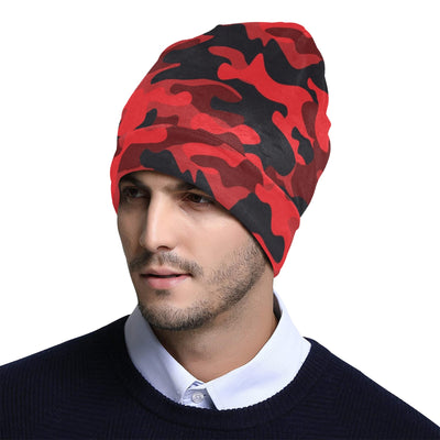 Camo Red Pattern Print Design 03 Unisex Beanie