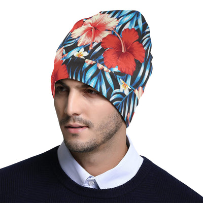 Red Hibiscus Blue Scene Unisex Beanie