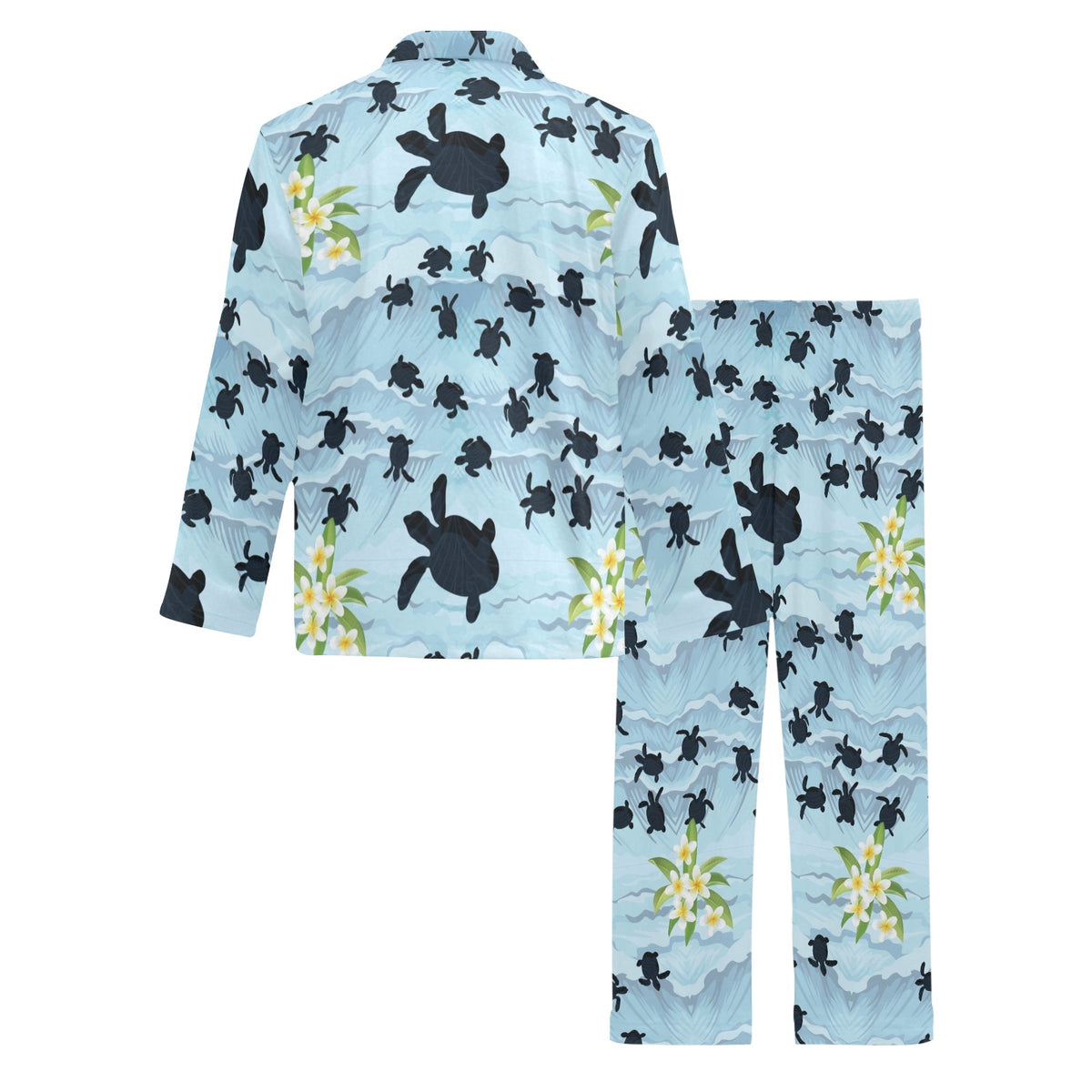 Sea Turtle Pattern Print Design T011 Men's Long Sleeve Pajama Set