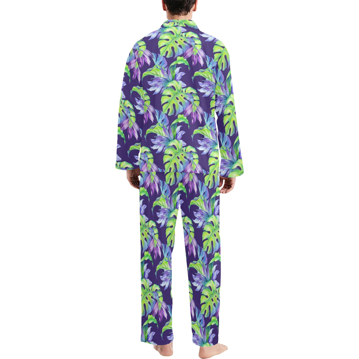 Tropical Flower Pattern Print Design TF019 Men's Long Sleeve Pajama Set