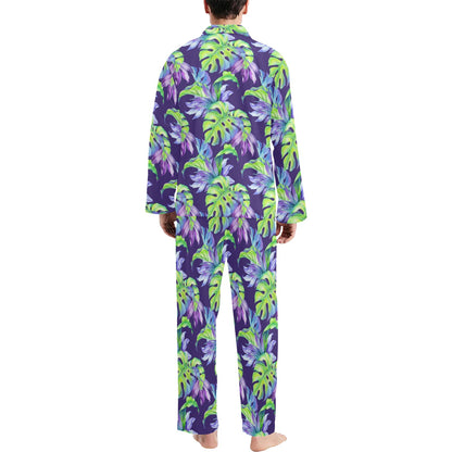 Tropical Flower Pattern Print Design TF019 Men's Long Sleeve Pajama Set
