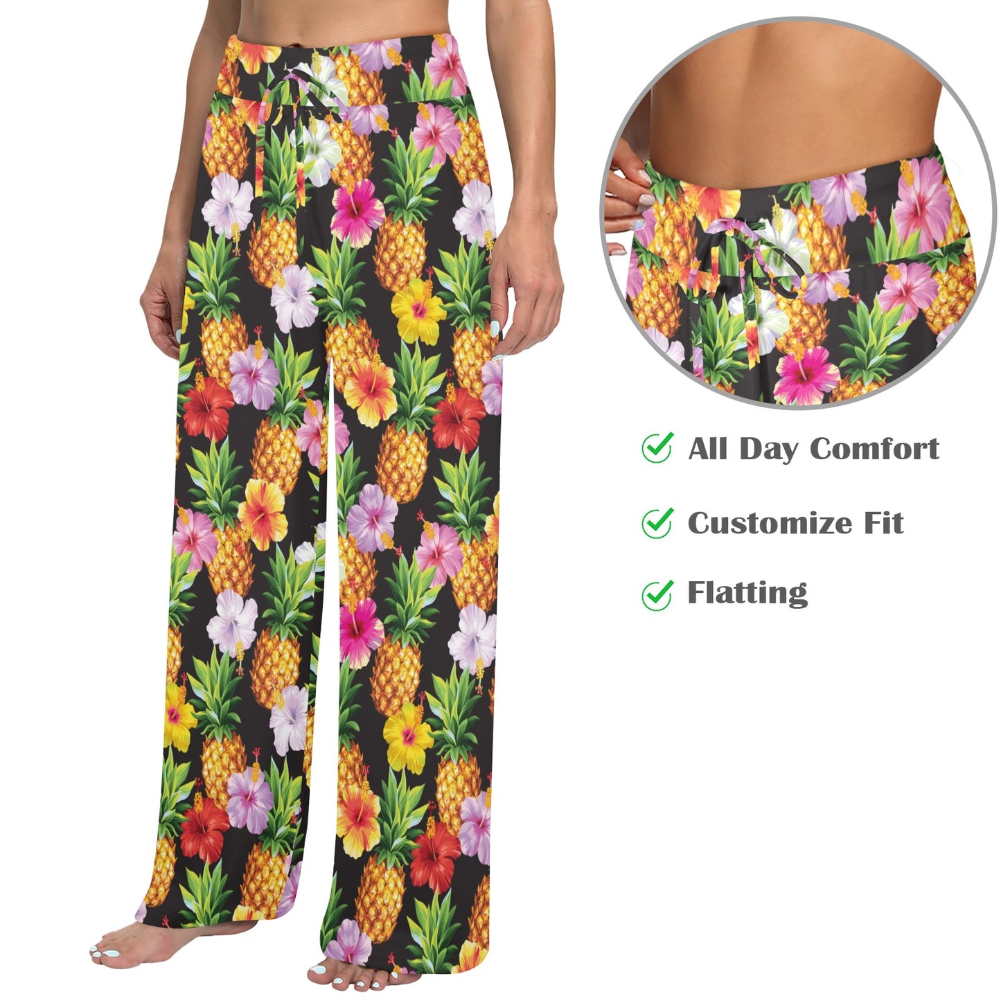 Pineapple Hibiscus Women's Wide Leg Lounge Pants