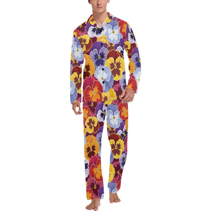 Pansy Pattern Print Design PS01 Men's Long Sleeve Pajama Set