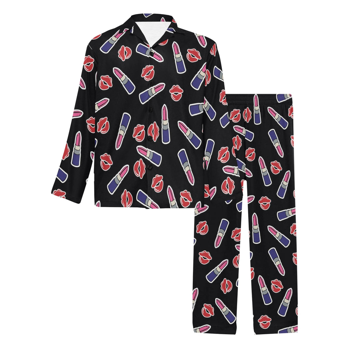 Lipstick Pattern Print Design LT01 Men's Long Sleeve Pajama Set