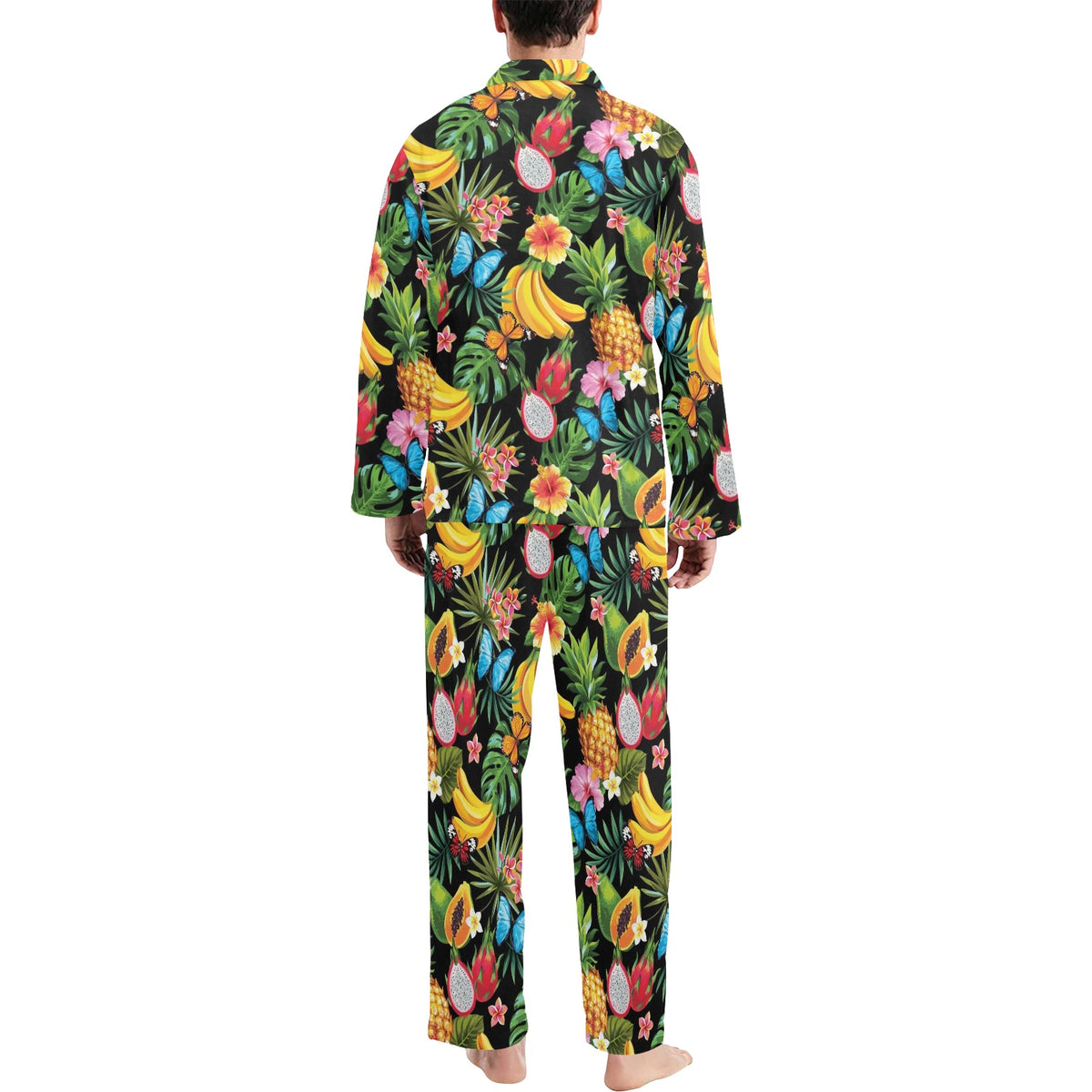 Tropical Fruits Pattern Print Design TF04 Men's Long Sleeve Pajama Set