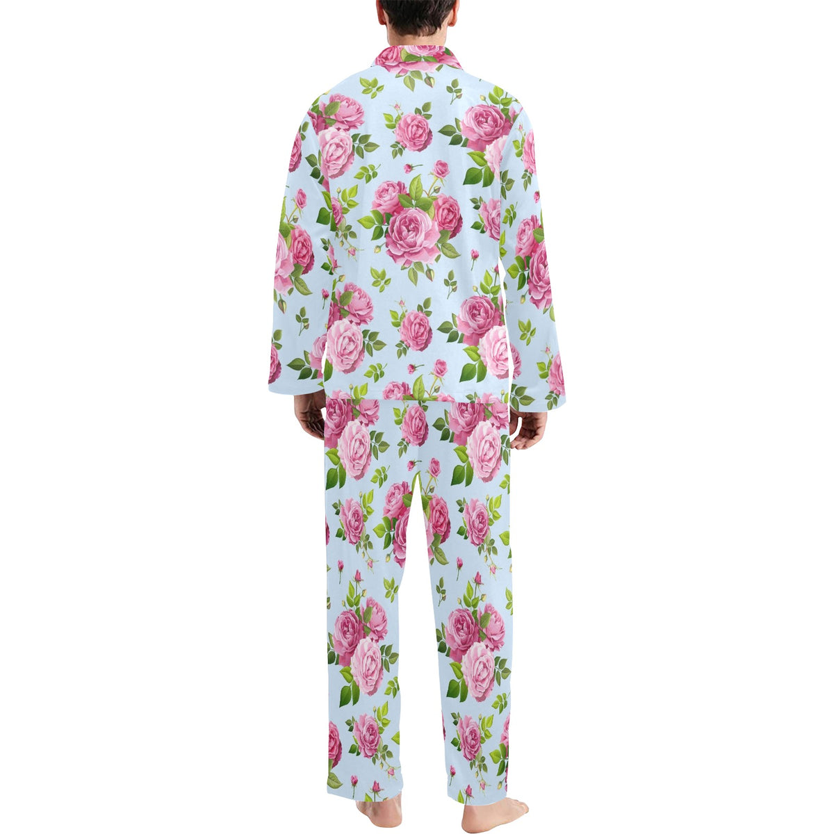 Rose Pink Pattern Print Design RO08 Men's Long Sleeve Pajama Set