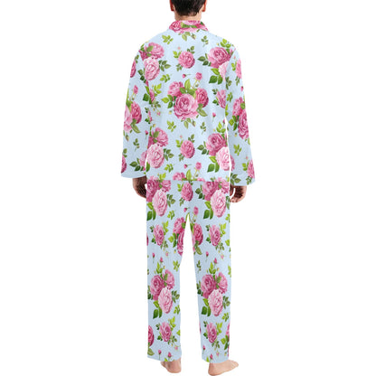 Rose Pink Pattern Print Design RO08 Men's Long Sleeve Pajama Set