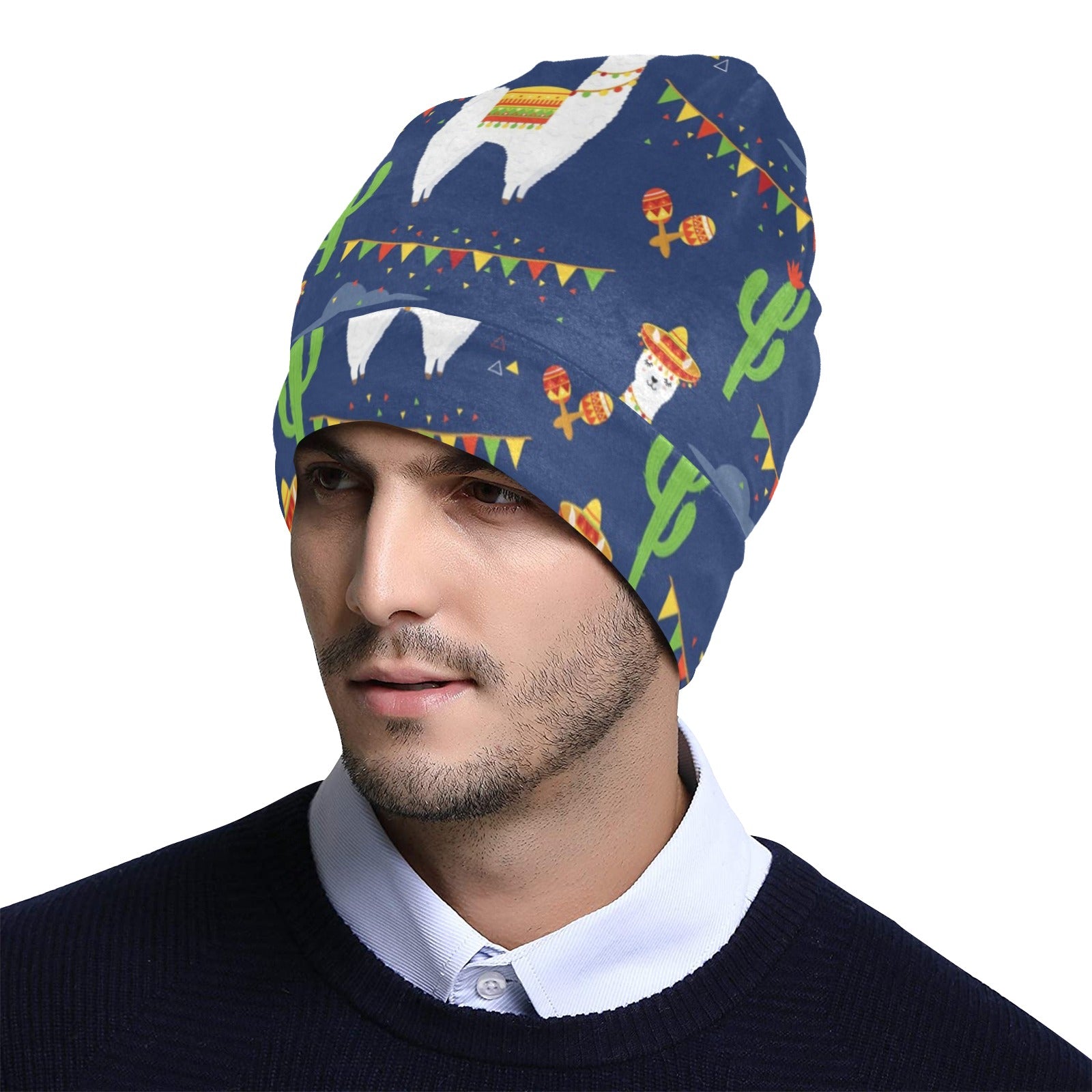 Llama Cactus Pattern Print Design 05 Unisex Beanie