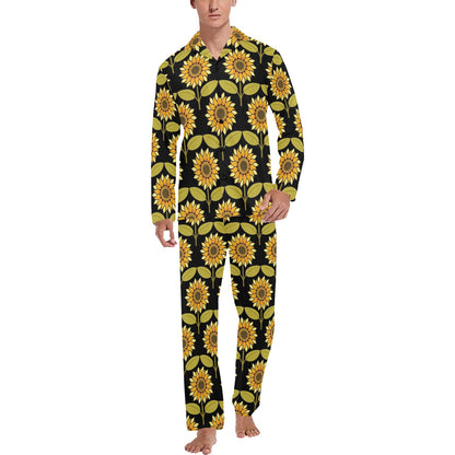 Sunflower Pattern Print Design SF015 Men's Long Sleeve Pajama Set