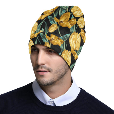 Elegant Yellow Tulip Print Unisex Beanie