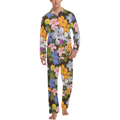 Plumeria Pattern Print Design PM03 Men's Long Sleeve Pajama Set