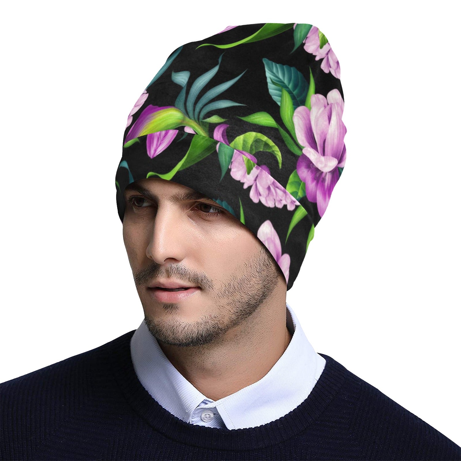 Bright Purple Floral Pattern Unisex Beanie