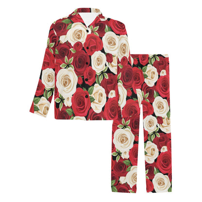Rose Pattern Print Design RO06 Men's Long Sleeve Pajama Set