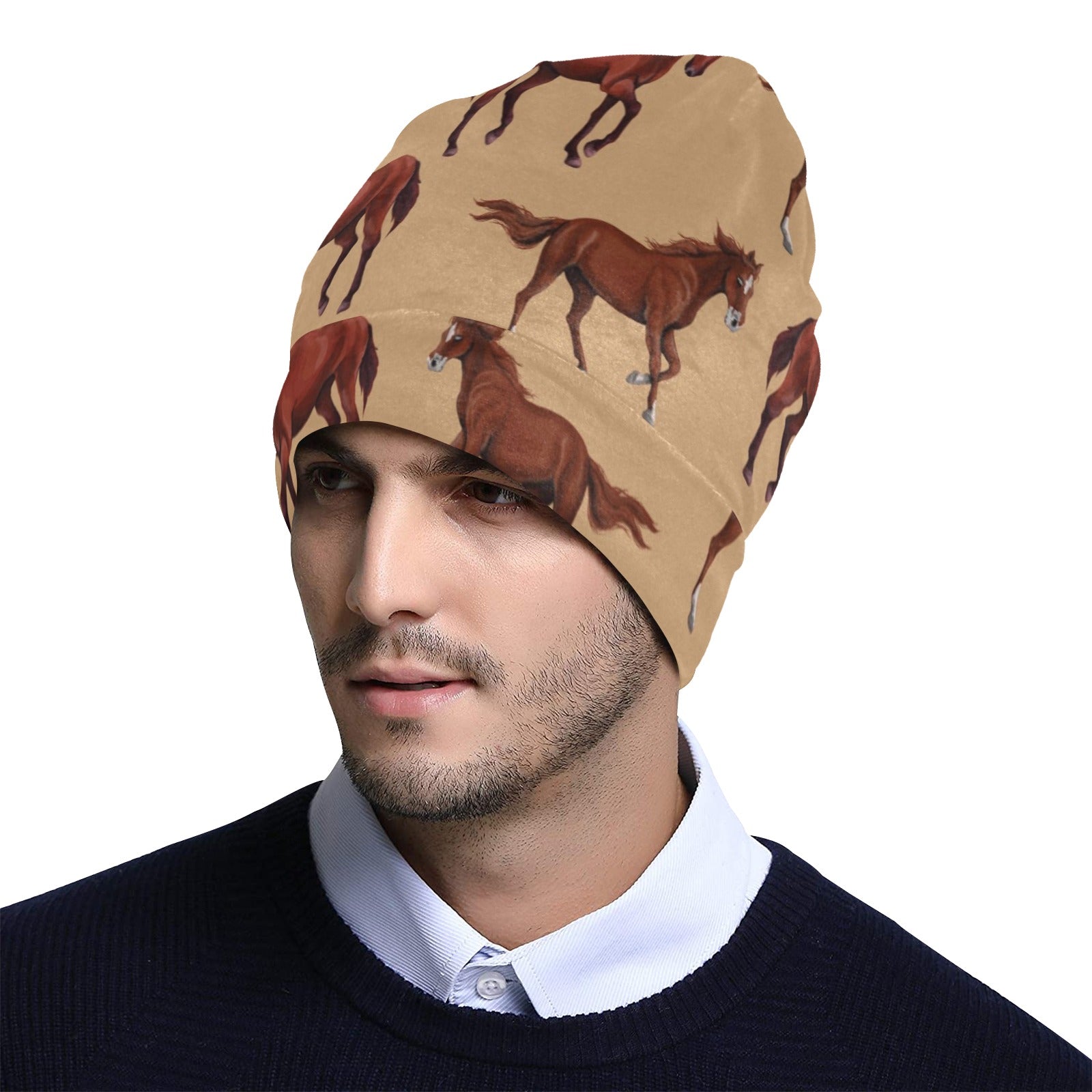 Brown Horse Print Pattern Unisex Beanie