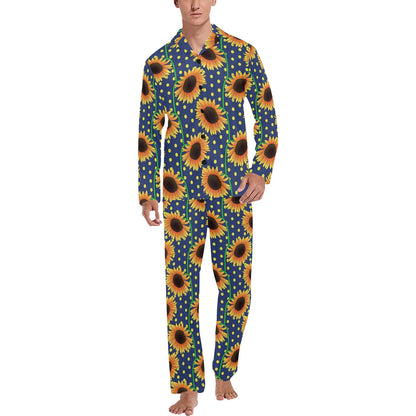 Sunflower Pattern Print Design SF03 Men's Long Sleeve Pajama Set