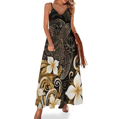 Polynesian Plumeria Sea Turtle Long Maxi Dress