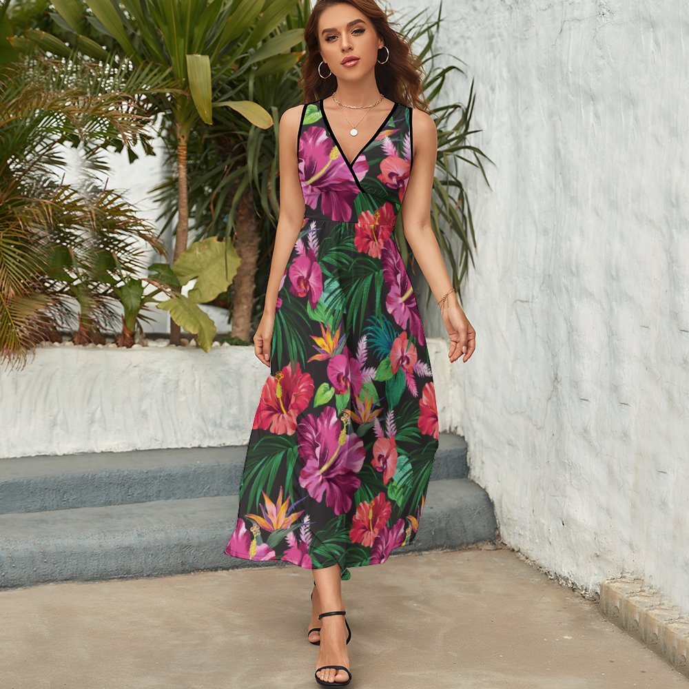 Hibiscus Hawaiian Design Print Pattern Sleeveless Long Dress