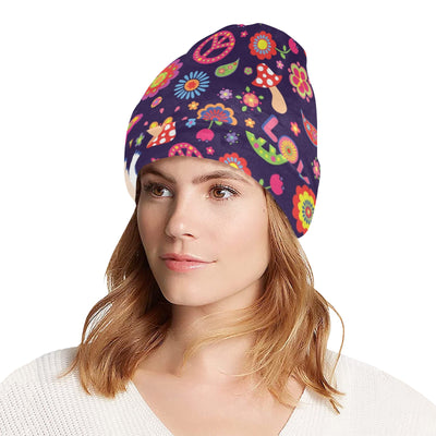 Flower Power Peace Design Print Unisex Beanie