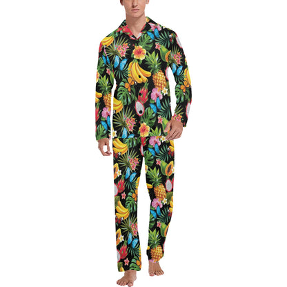 Tropical Fruits Pattern Print Design TF04 Men's Long Sleeve Pajama Set