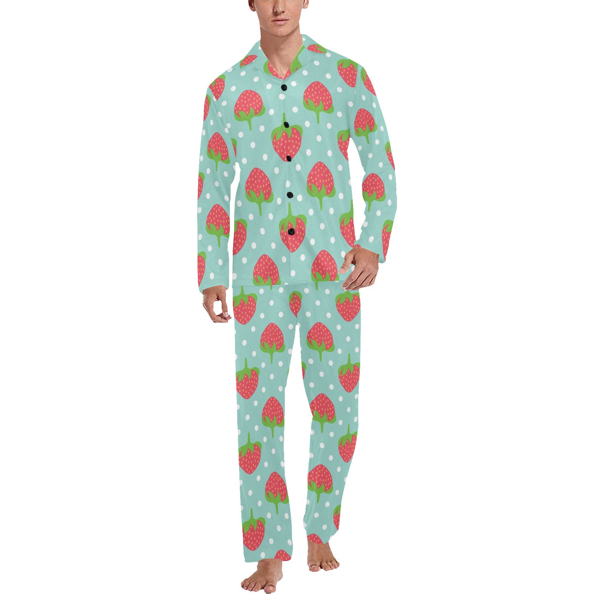 Strawberry Pattern Print Design SB06 Men's Long Sleeve Pajama Set