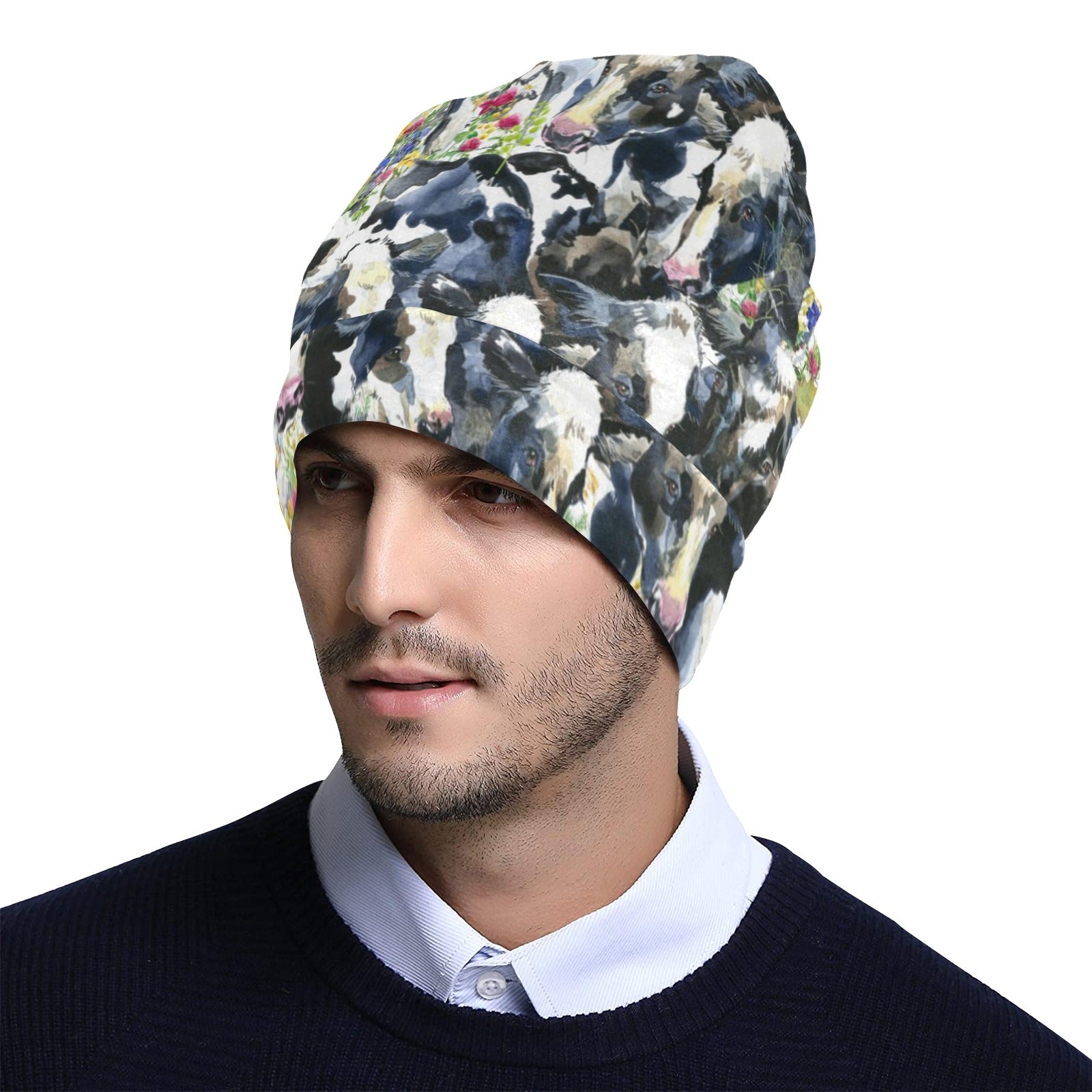 Cow Watercolor Print Pattern Unisex Beanie