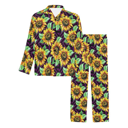 Sunflower Pattern Print Design SF012 Men's Long Sleeve Pajama Set