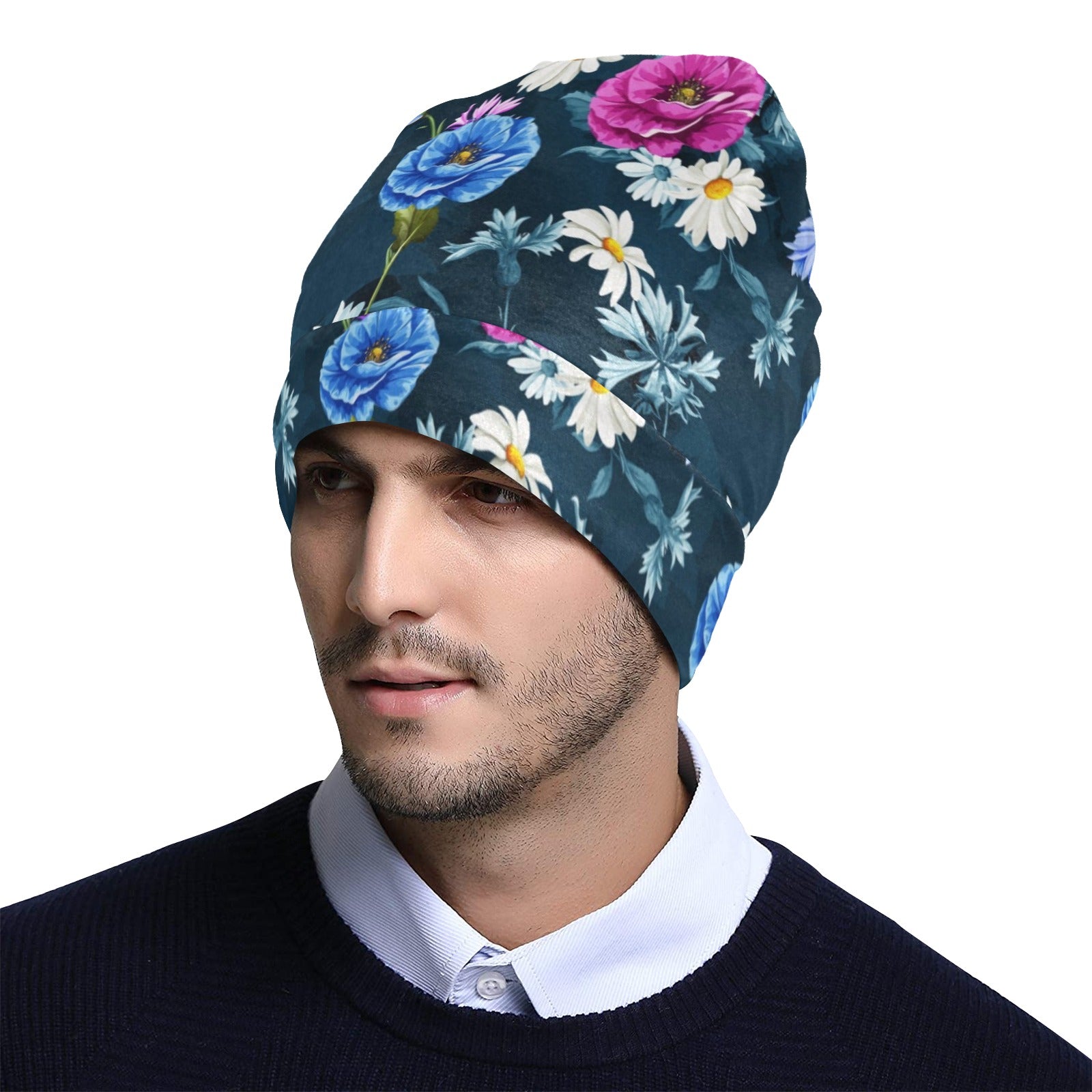 Floral Blue Themed Print Unisex Beanie