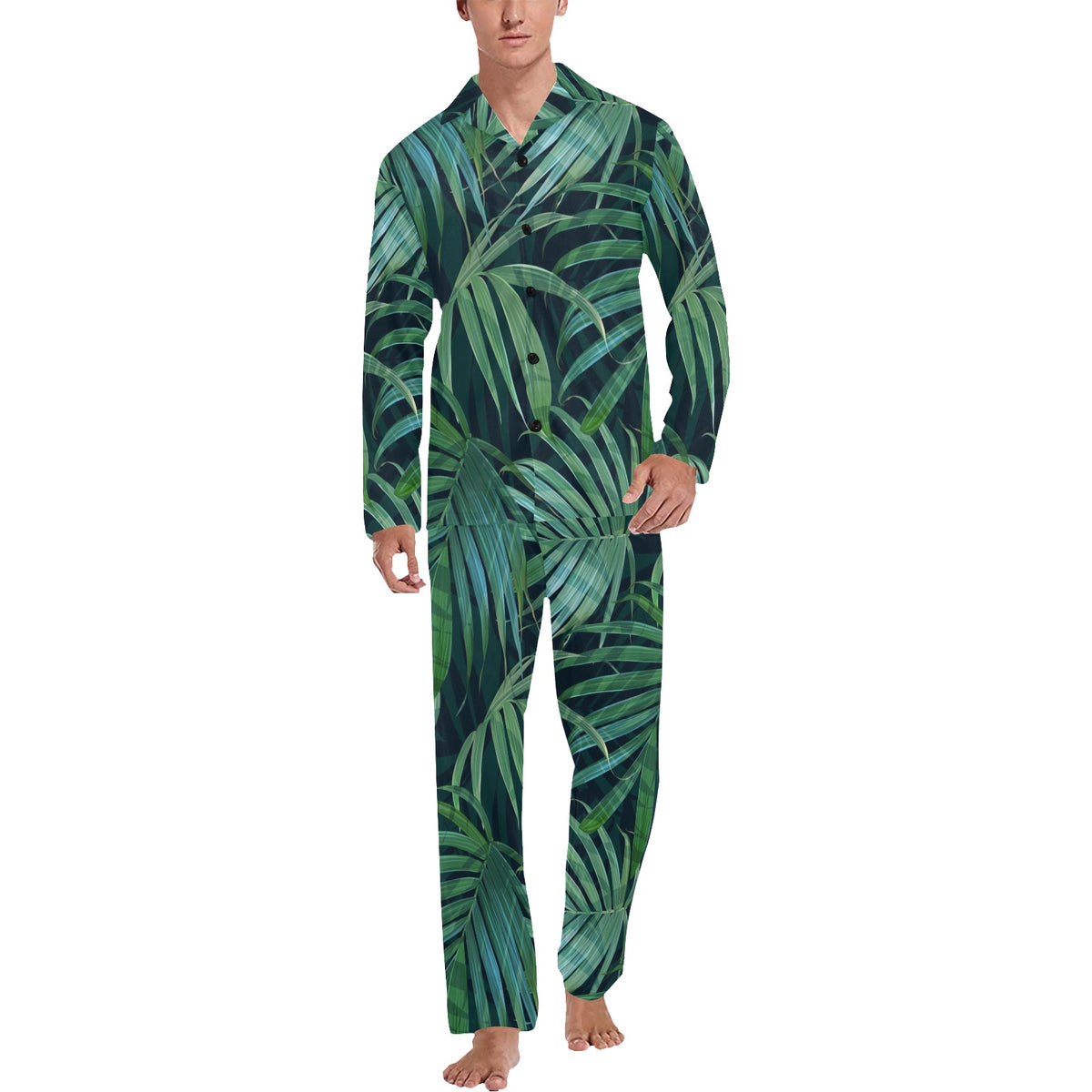 Tropical Flower Pattern Print Design TF011 Men's Long Sleeve Pajama Set