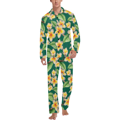 Plumeria Pattern Print Design PM07 Men's Long Sleeve Pajama Set
