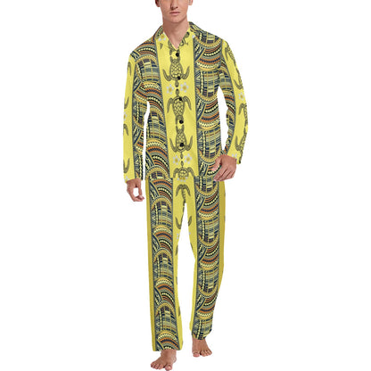 Polynesian Turtle Hawaiian Design Print Men's Long Sleeve Pajama Set