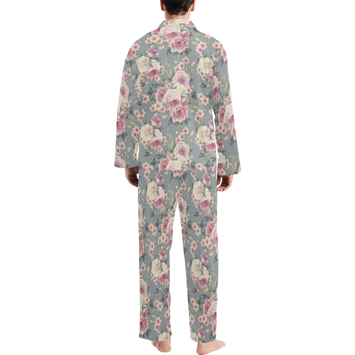 Peony Pattern Print Design PE05 Men's Long Sleeve Pajama Set