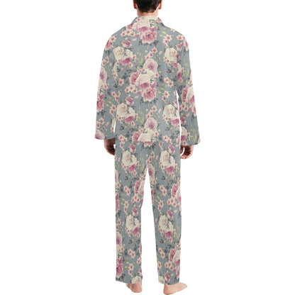 Peony Pattern Print Design PE05 Men's Long Sleeve Pajama Set