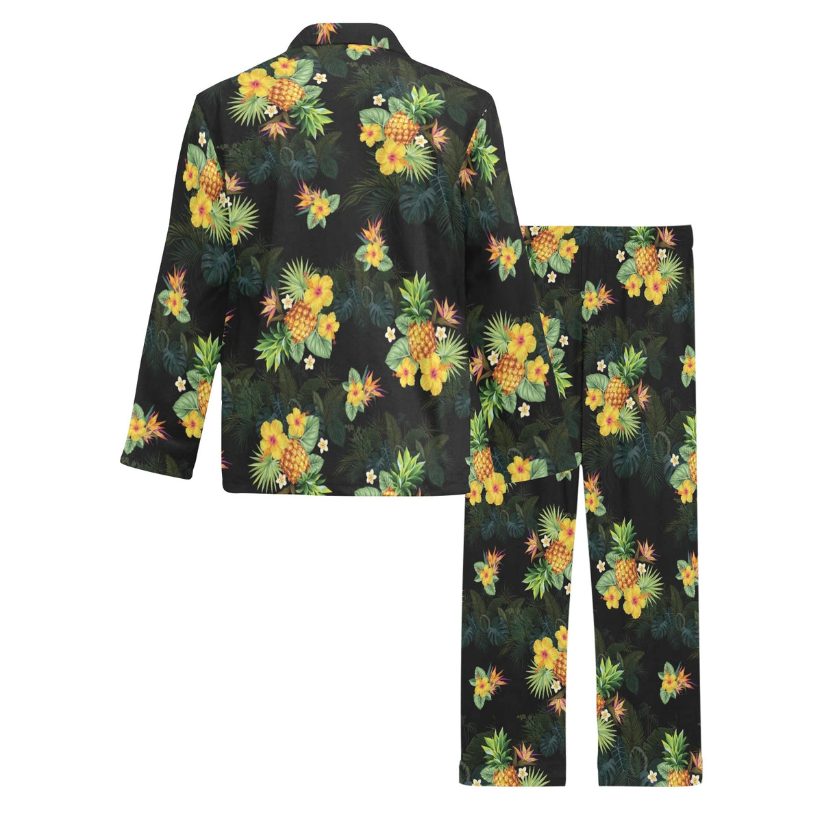 Pineapple Tropical Flower Print Pattern Men's Long Sleeve Pajama Set
