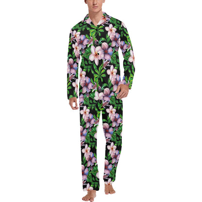 Plumeria Pattern Print Design PM01 Men's Long Sleeve Pajama Set