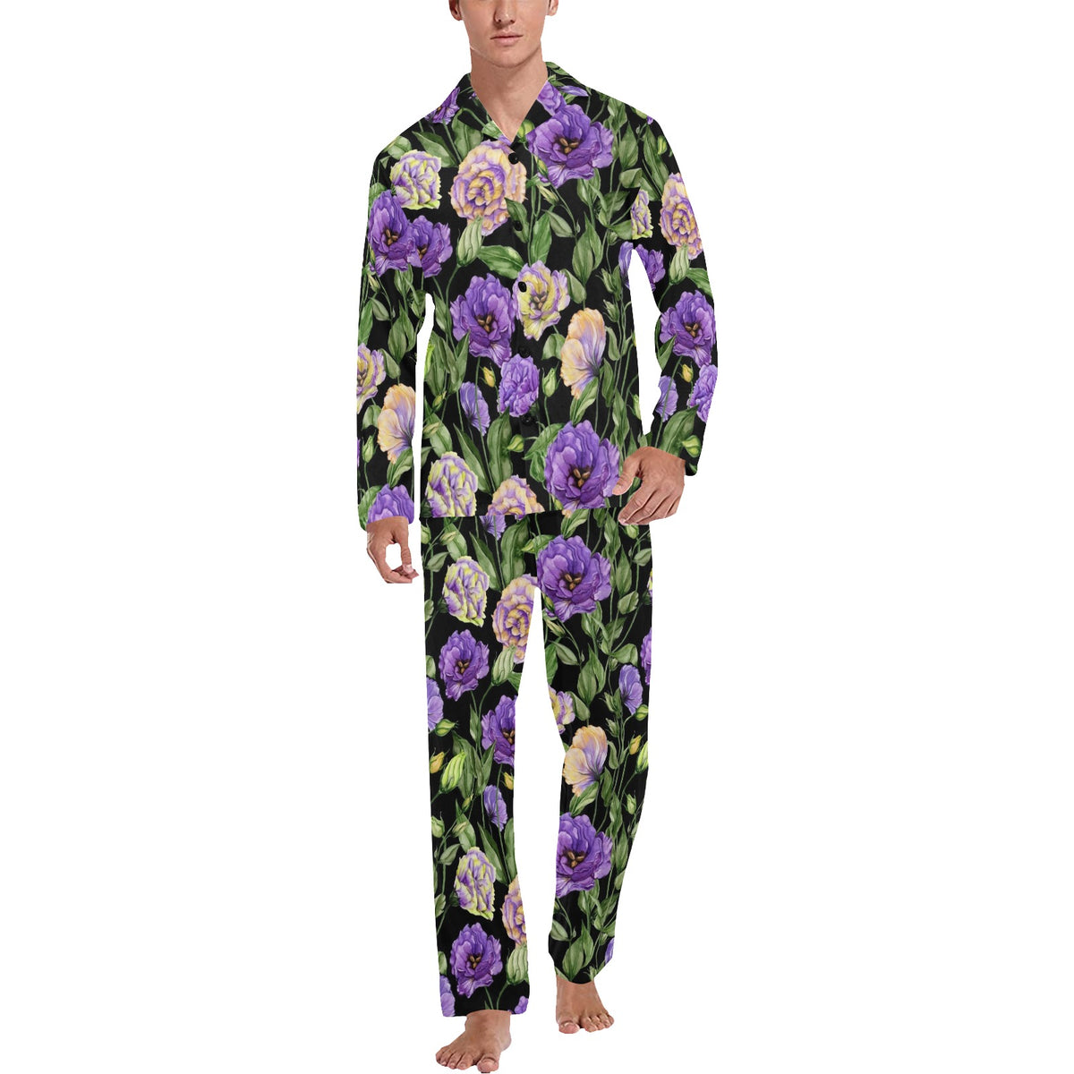 Lisianthus Pattern Print Design LT02 Men's Long Sleeve Pajama Set