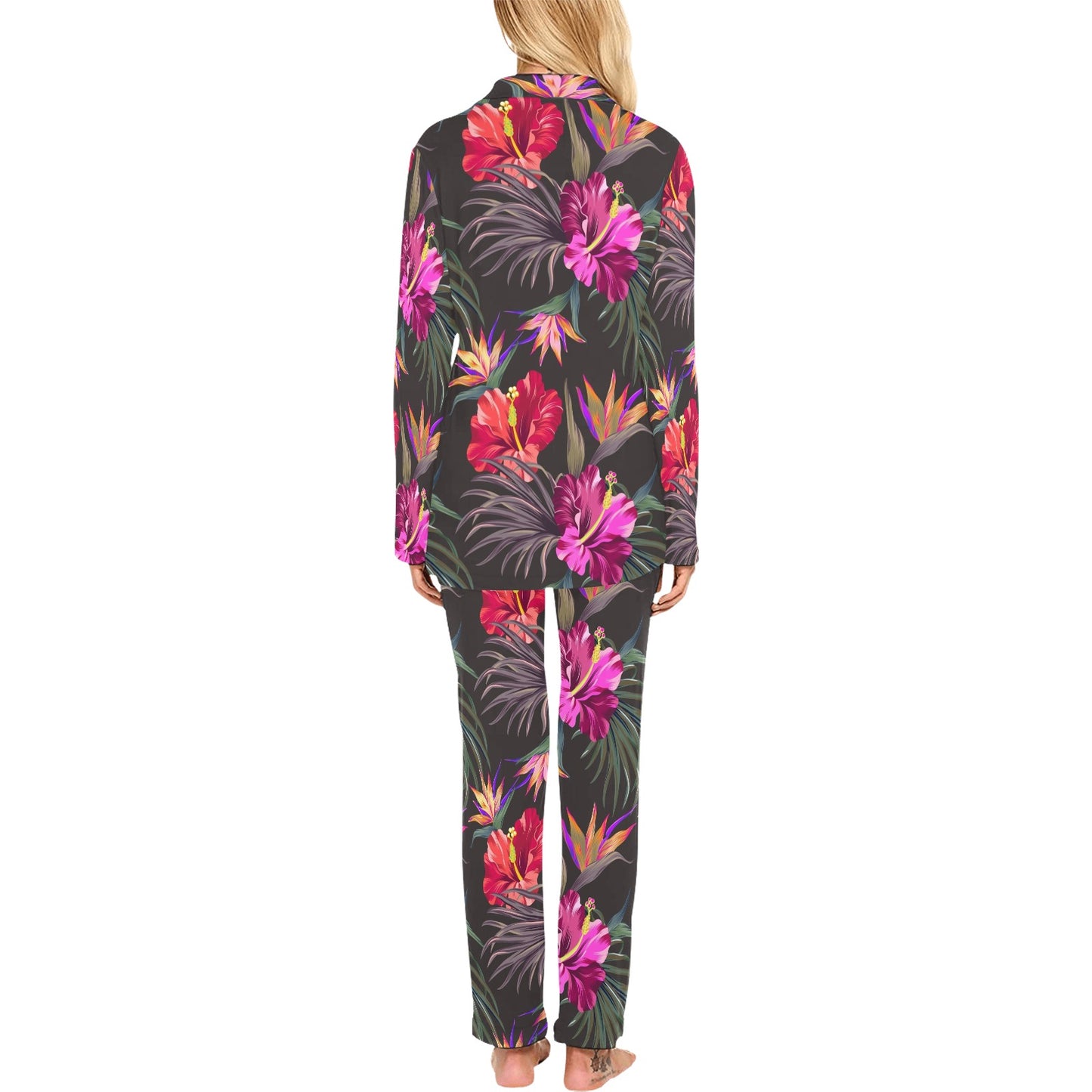 Hibiscus Pattern Print Design HB014 Women's Long Sleeve Pajama Set