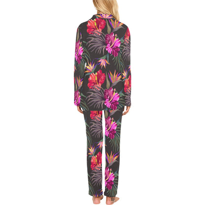Hibiscus Pattern Print Design HB014 Women's Long Sleeve Pajama Set