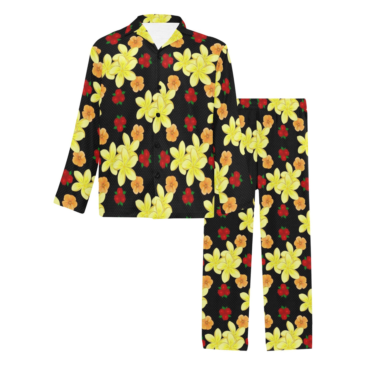 Yellow Plumeria Pattern Print Design PM04 Men's Long Sleeve Pajama Set